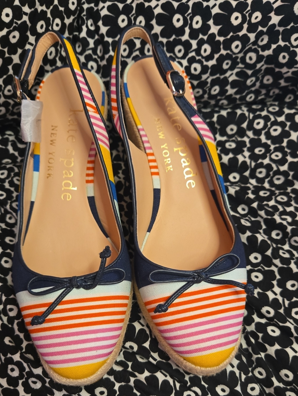 kate spade Navy Trim Multicolor Striped Slingback Espadrilles